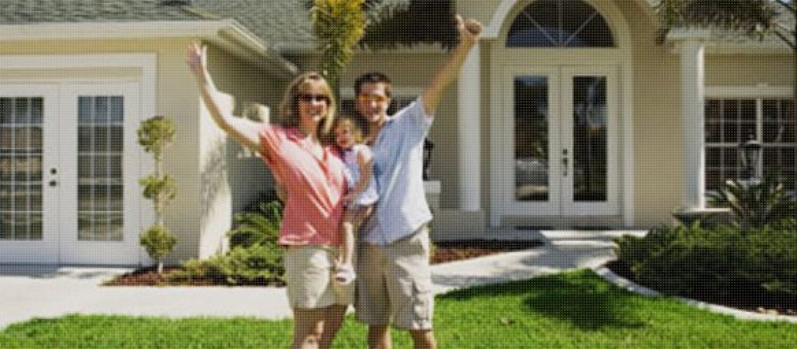 happy family outside the house